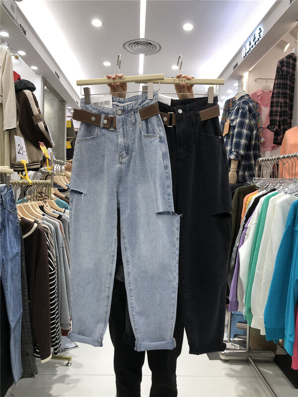 [u.she] Korean versatile Harlan loose jeans (with detachable belt) 36250# cqw