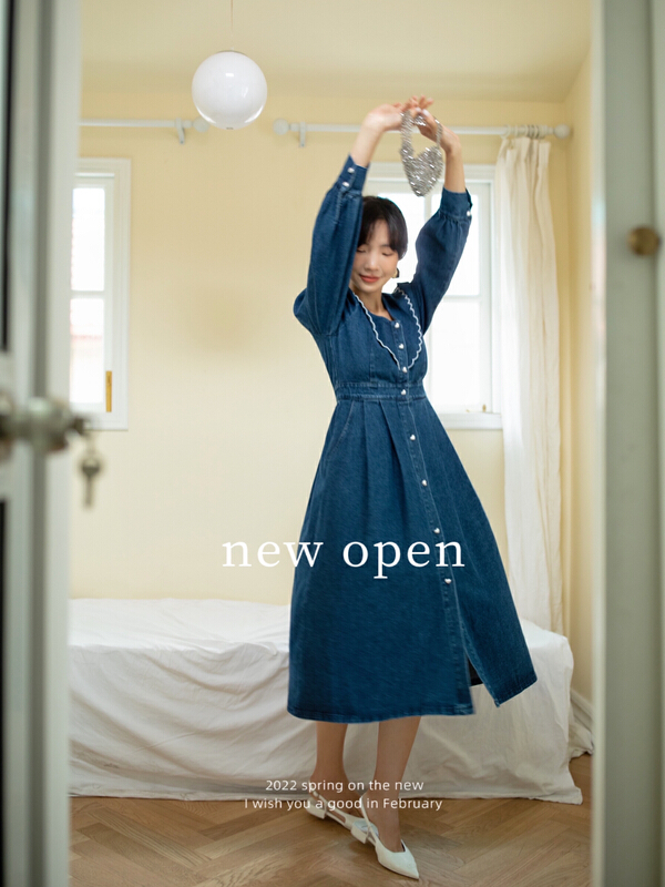 Spot! New in early spring! "NEW OPEN" lace solid color pleated dress KL22232# ZXL