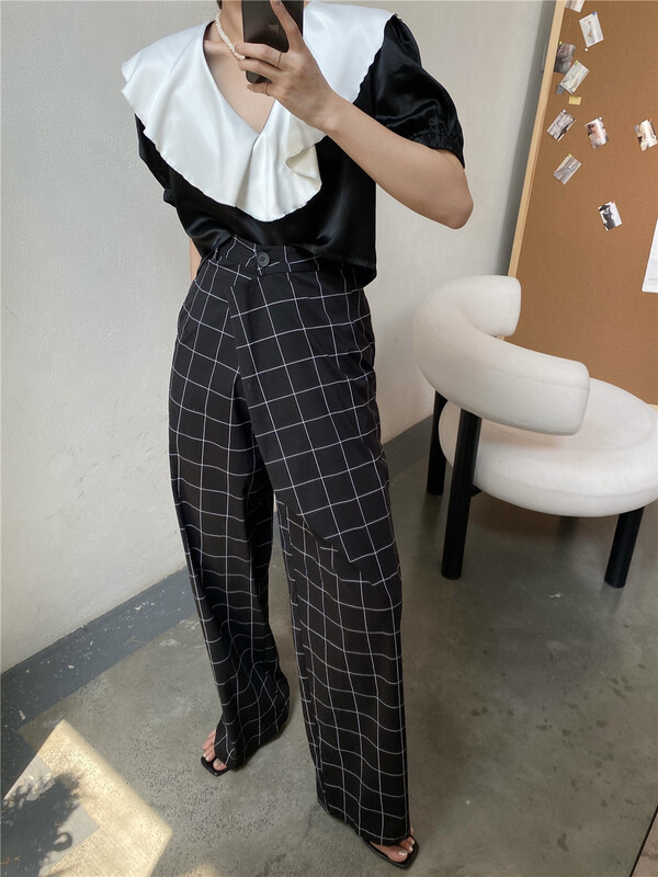 [modern 197] Plaid high waist comfortable casual pants 0038# zyh