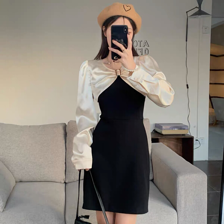 New year in early spring! [RM. HH] temperament bubble sleeve slim shirt + suspender dress set 226# ozq