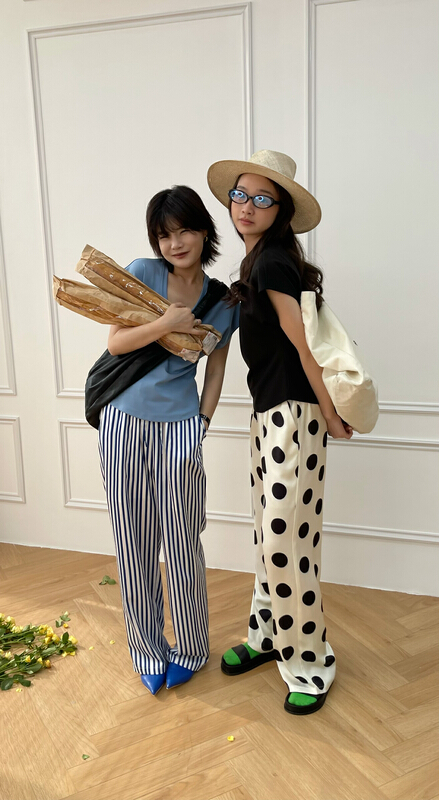[onivinage oni] lanyard rubber band wide leg wave point slim casual pants oh224p5367# zxl