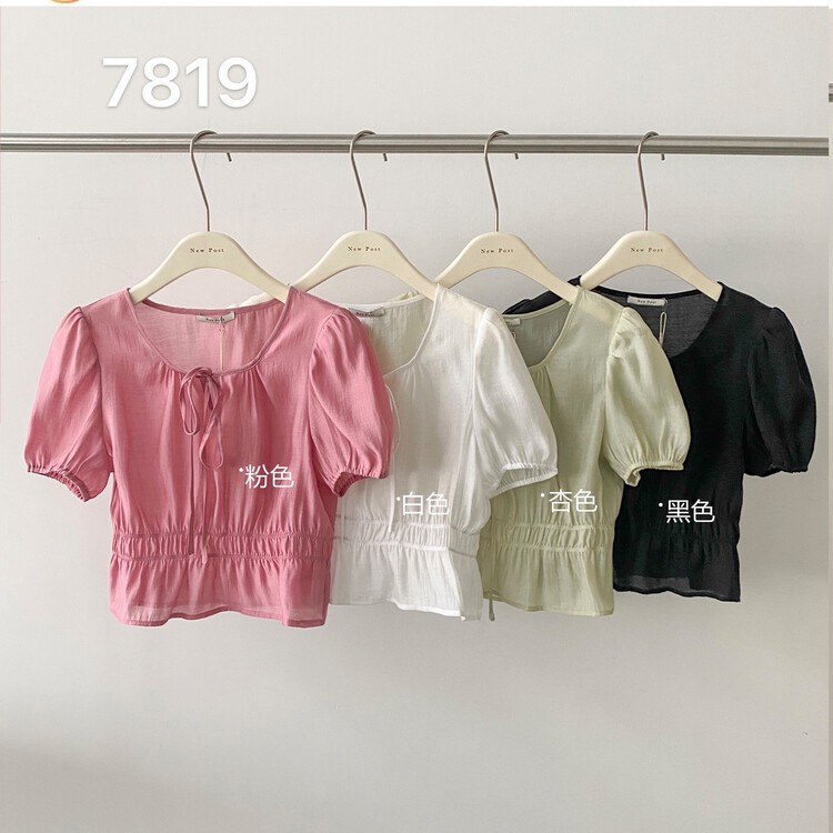 [new post] Korean style waist closing bubble sleeve short shirt np7819-a1# cqw