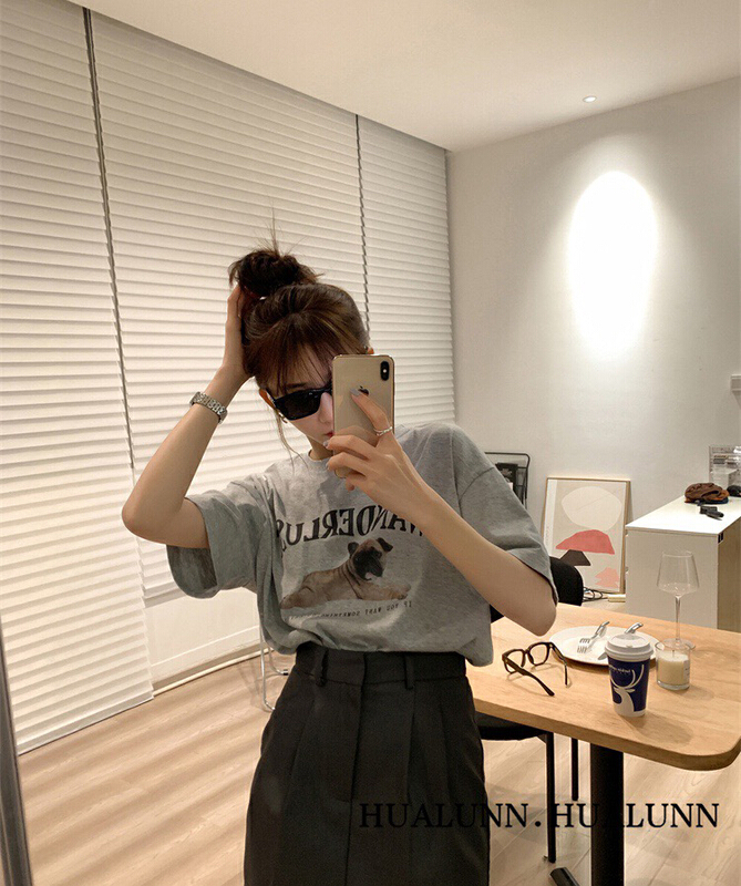 New in early summer! [wgwe] Korean dog letter printed short sleeve T-shirt 1285# PCZ