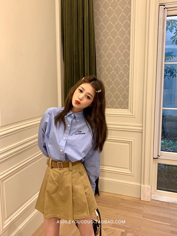 [wgwe] Korean versatile shirt + high waist slim skirt suit 1223# PCZ