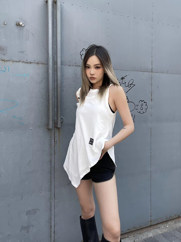 [Nancy] niche design loose knit two neck commuter vest / sling t20# WPL