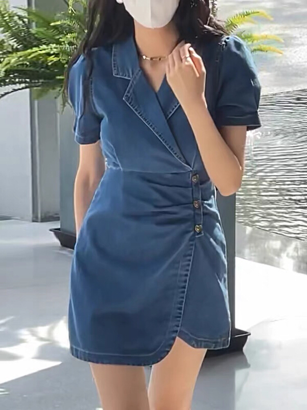[jun.t] fashion design, wrinkled waist, slim denim dress 5933# PCZ