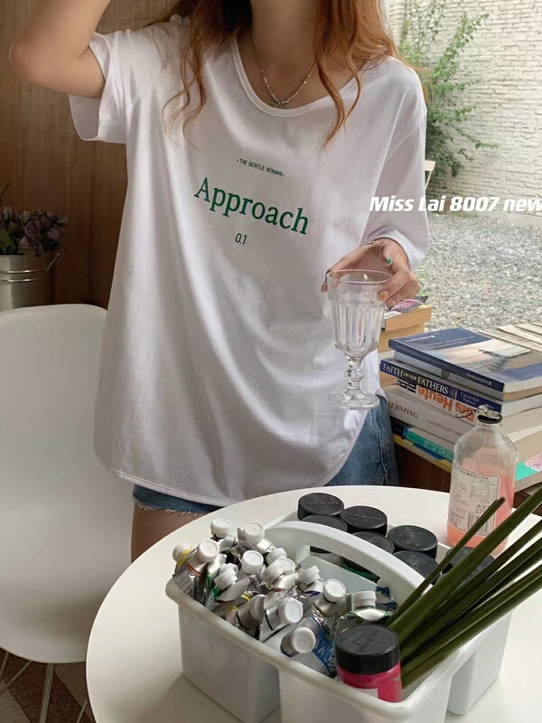 [HH & miss Lai] round neck lettered Pullover short sleeve T-shirt ys1-8007# L