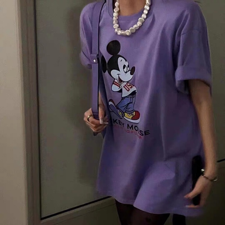 [A Mei Mei] Mickey print lazy fashion short sleeve T-shirt ys1-22098# PCZ