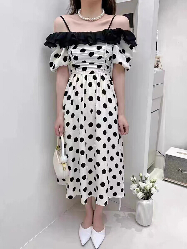 [X.C] temperament wave point suspender bubble sleeve dress 539# WPL