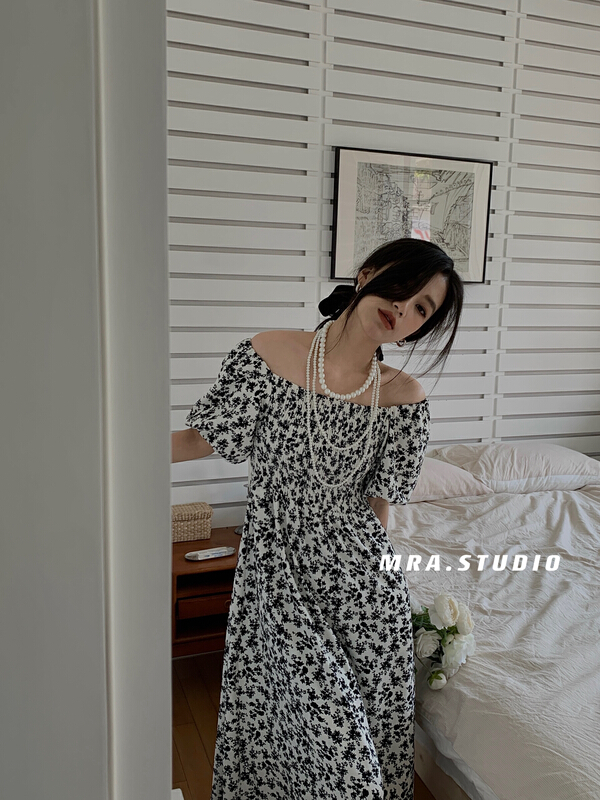 New in early summer! [MRA] French high-grade floral pleated waist dress c3022# zxl