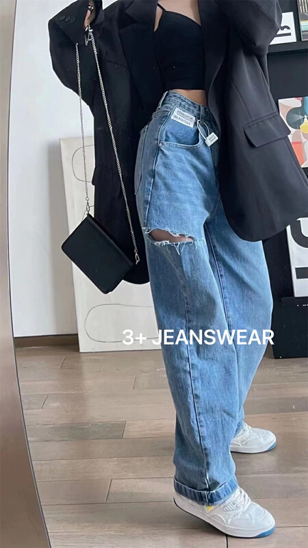 New in early summer! [3 +] Korean personalized double hole jeans 6036# ozq