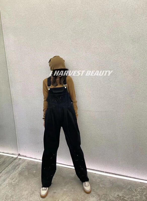 New year in early spring! [I style] spray painted denim fashion suspenders 2697# XYJ
