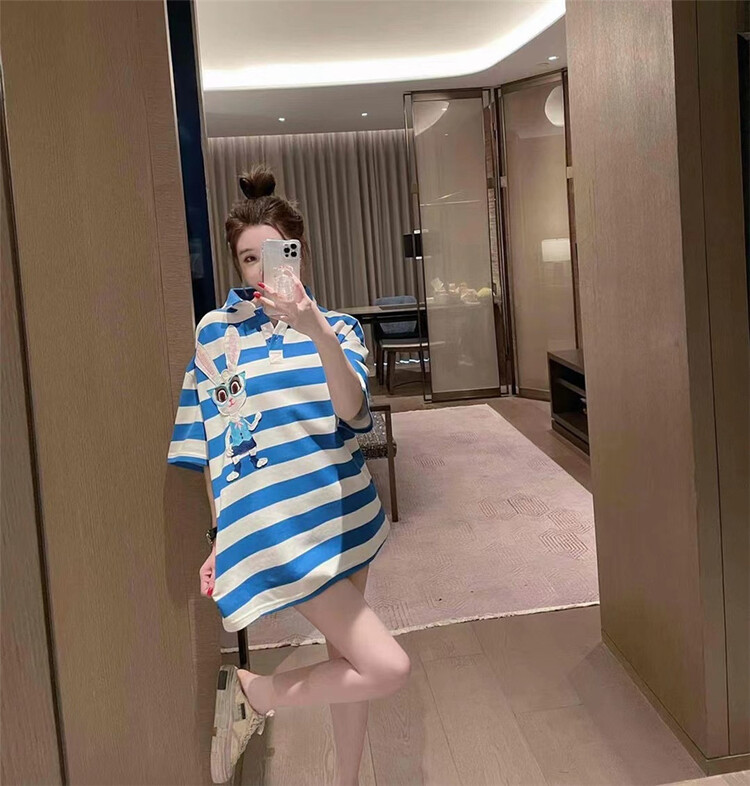 [big C studio] casual stripe rabbit patch short sleeve T-shirt 1060# PCZ