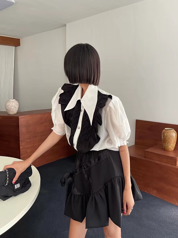 New in early summer! [Dore] contrast color texture short sleeve shirt 1225# ozq