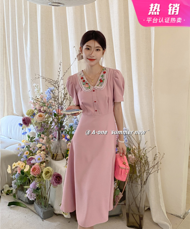 [A-One] temperament Vintage Embroidery small Lapel dress 22153# hjy