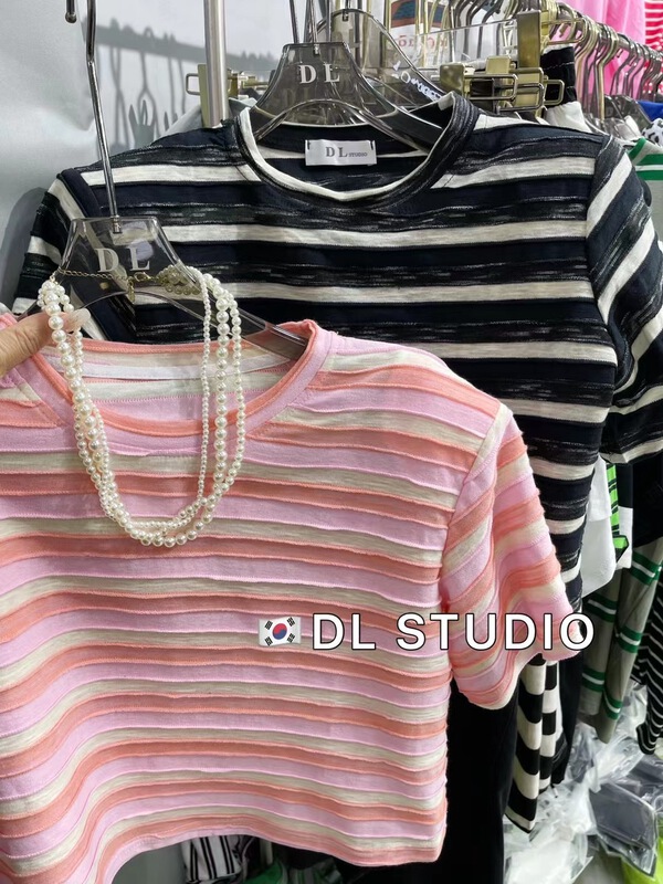 [DL] Korean stripe round neck short sleeve T-shirt 8560# WTT