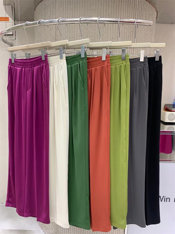 [win more] simple solid color elastic waist casual pants 50019# cqw
