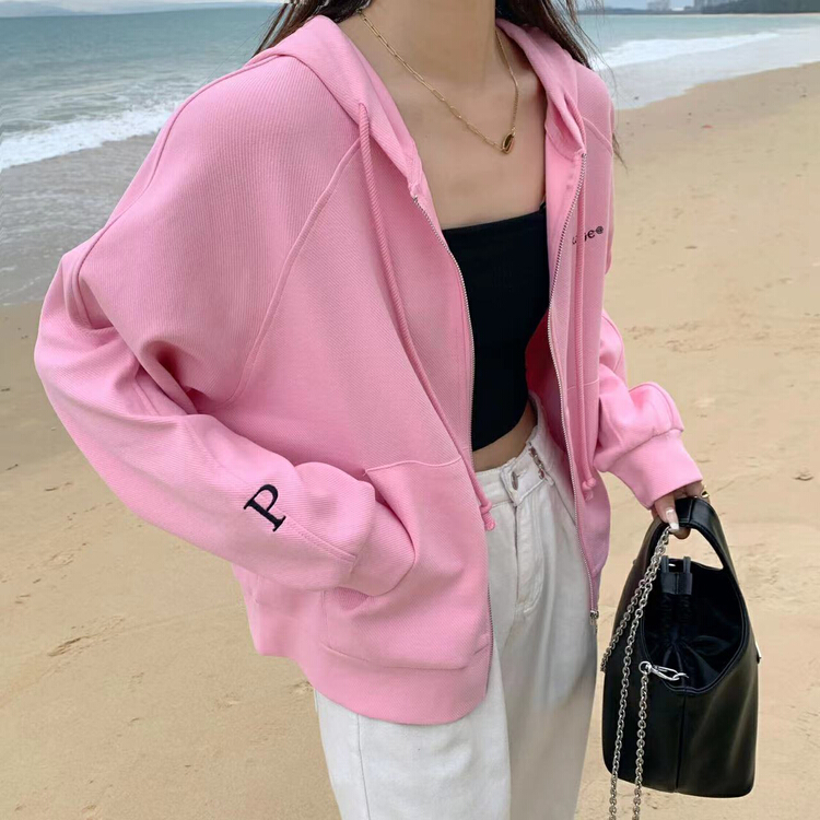 New year in early spring! [Qi xuan'er] Korean hooded letter embroidery zipper knitted cardigan a2201\lsw