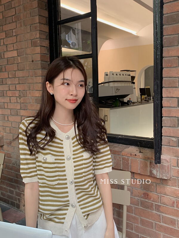 [miss miss miss home] double pocket intercolor small fragrance versatile sweater 5883# zjy