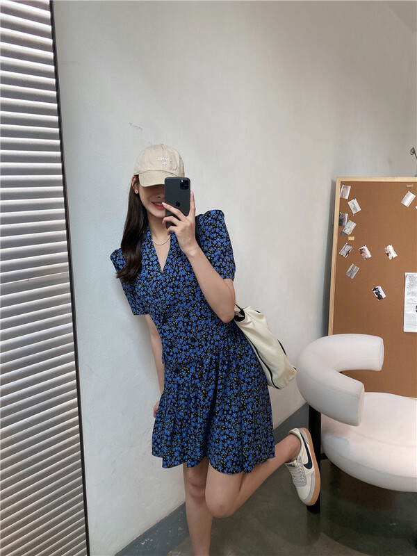[modern 197] Korean style V-neck floral dress 5566# zyh