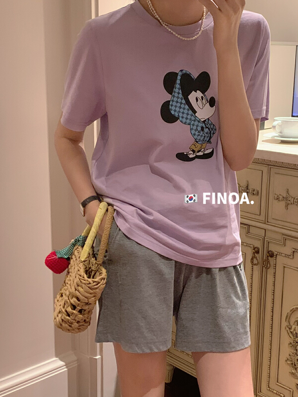 [finoa] casual and versatile cartoon printed short sleeve T-shirt 1099# CLS