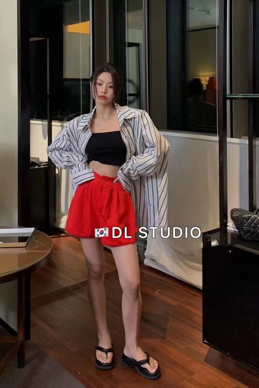 New in early summer! [d.dl] long sleeve shoulder pad stripe Korean shirt 8377# WTT