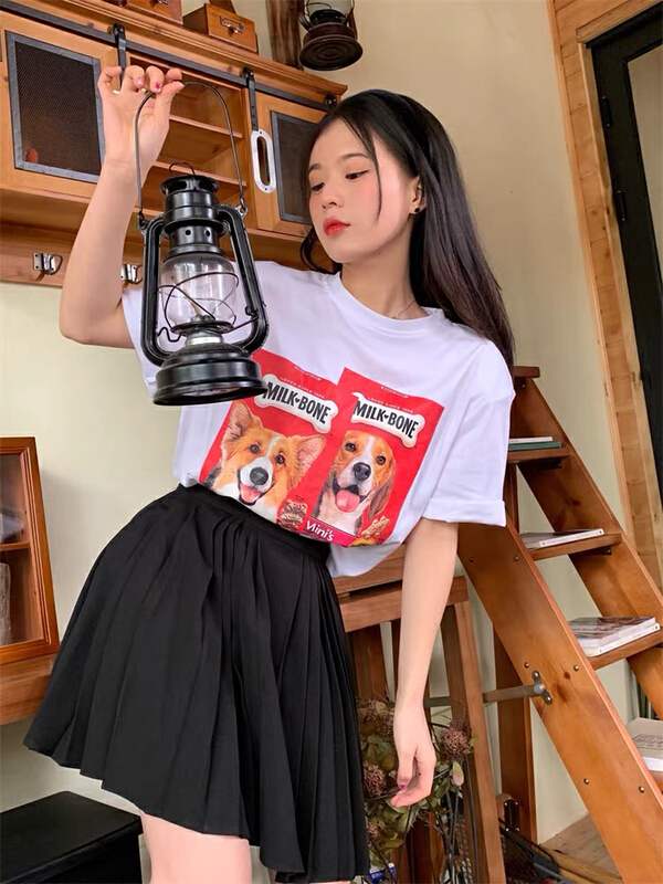 [rainbow] Cute Dog Print short sleeve T-shirt 11867# WTT
