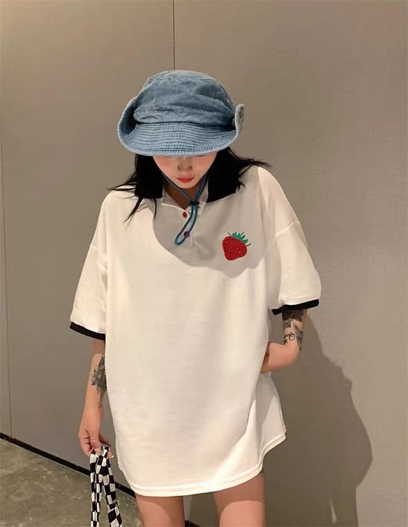 [w +] strawberry embroidery fashion short sleeve T-shirt 3157# WTT