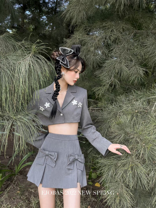 [ejobas] Korean heavy industry design short coat + bow sweet skirt suit a8626 + a8930# zxx
