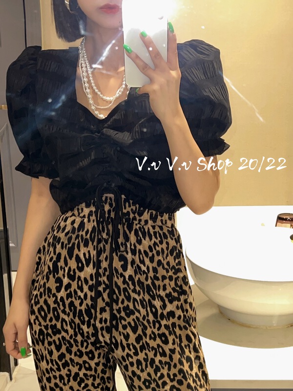 [v.v] Korean style bubble sleeve drawstring short shirt 7213# cqw