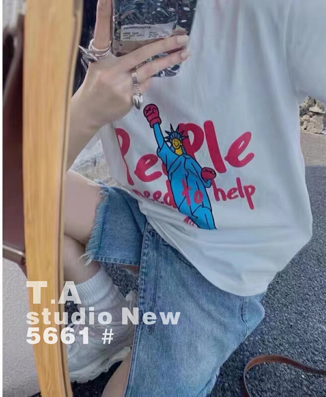 [TA +] Korean ins funny statue of liberty printed short sleeve T-shirt 5661# XYY