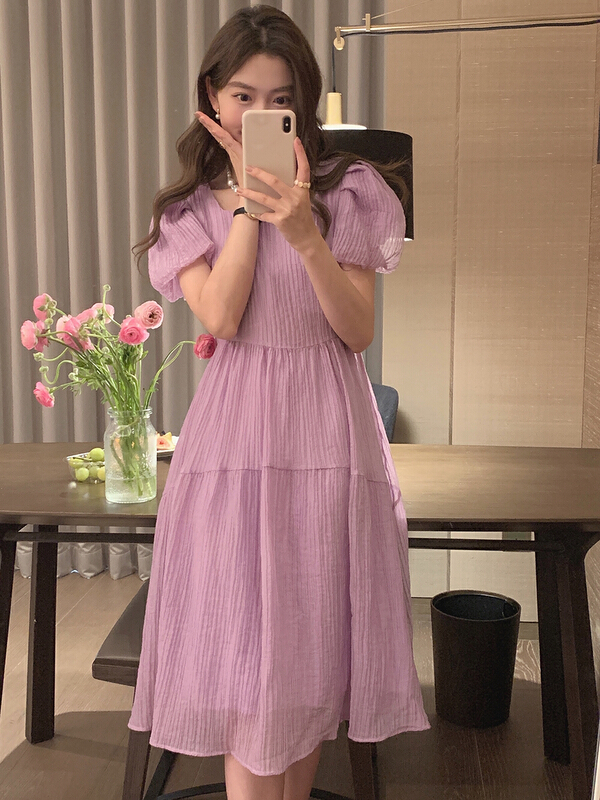 【 bobi 】 French temperament and texture, thin bubble sleeve dress 8897# hjy
