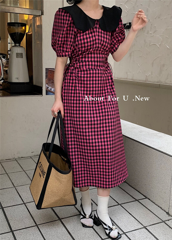 [about for u] baby neck Plaid waist length dress (dress only) 66180# lwy