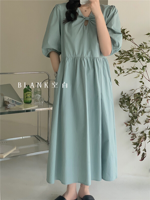 New in early summer! [blank] French bubble sleeve pocket dress 512225# WPL