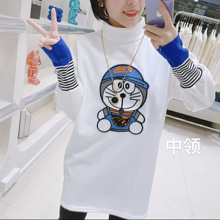 New year in early spring! [LML] Korean version robot cat half high collar contrast bottom shirt 1015# ozq