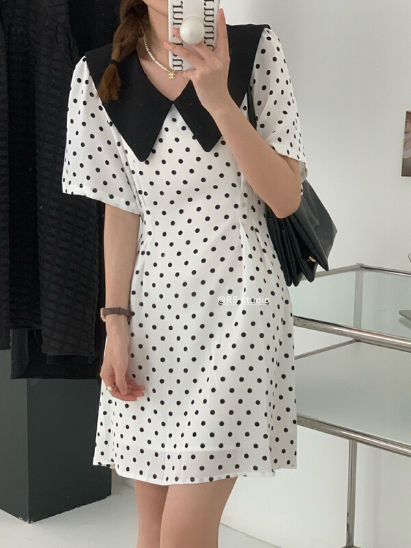 [RS] contrast color baby collar polka dot dress rs1653# XYY