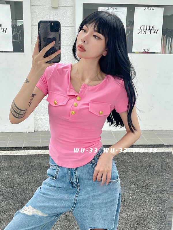 [Wu. 33] casual simple round neck slim shirt 22310# WTT