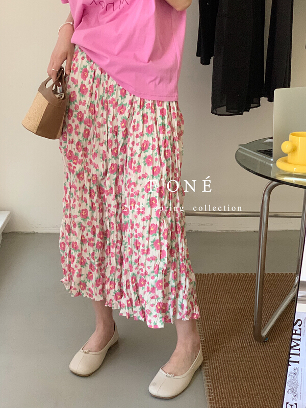 [f one] small fresh floral pleated skirt 66086# WPL