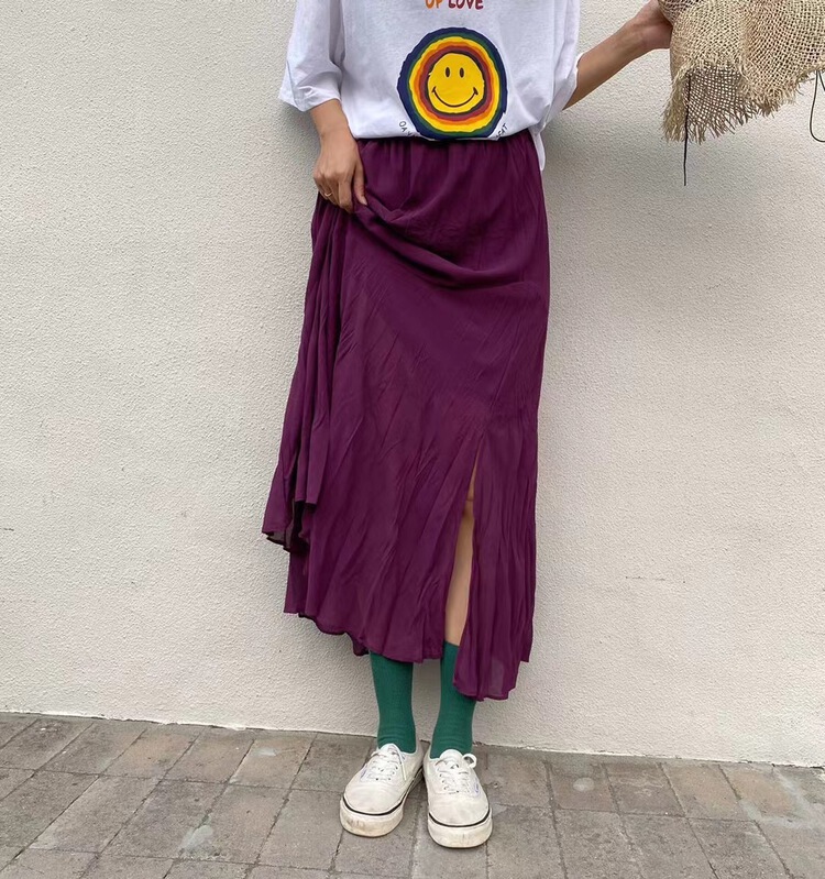 New in early summer! [one seven] Chiffon simple high waist skirt q1227# LSL