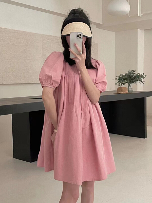 [RS] Korean loose V-neck solid dress dh2159# XYY