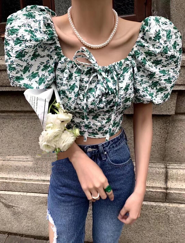 [MI] Korean bubble sleeve floral blouse 9492# PCZ