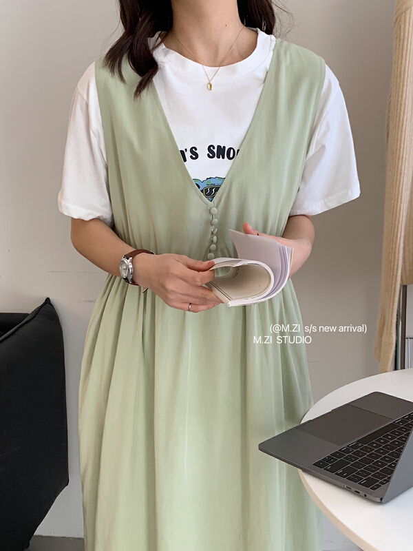 [t.more] simple V-neck vest dress 6822# HBx