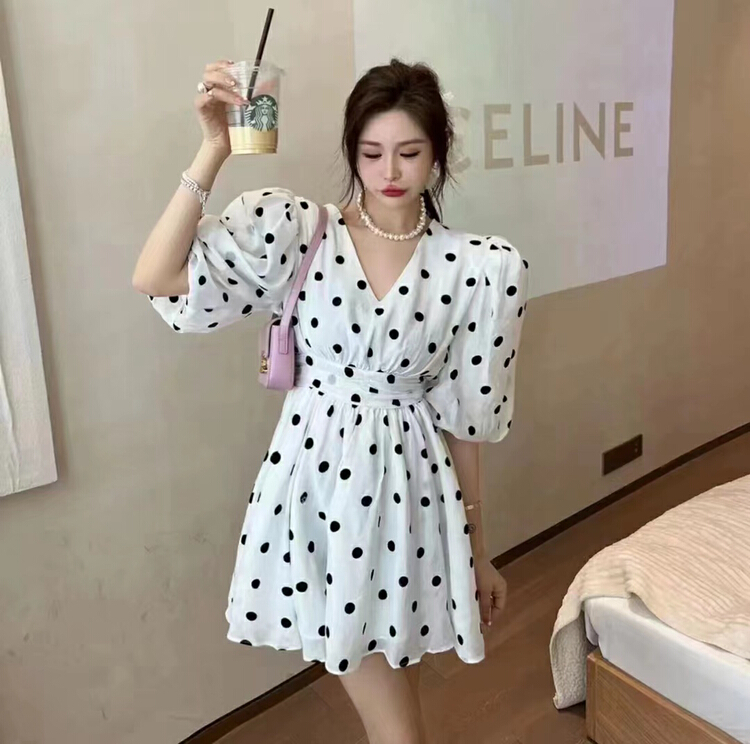 [M2 +] lady V-neck waist dress 06082# WTT