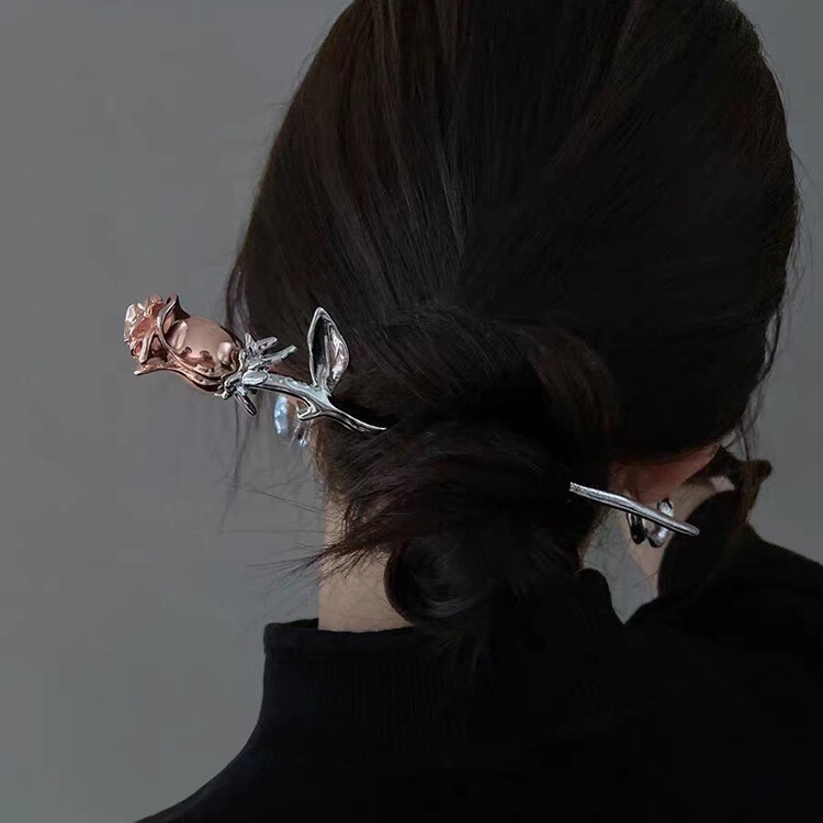 [inside] retro fashion national tide dish hair niche design sense rose tricolor hairpin headdress t0051# zxl