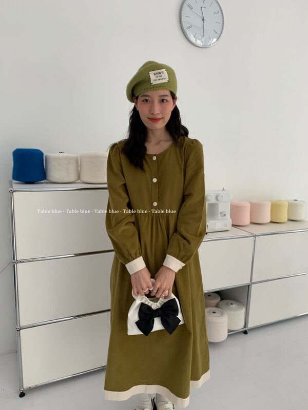 New year in early spring! [table blue] crew neck color matching Pullover dress 2003# LSW