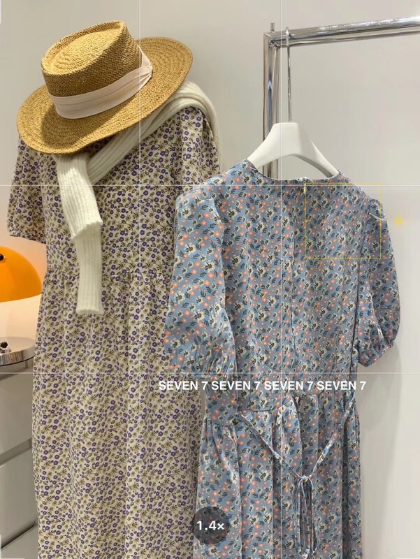 New in early summer! [seven 7] floral pleated short sleeve dress 3034# WTT