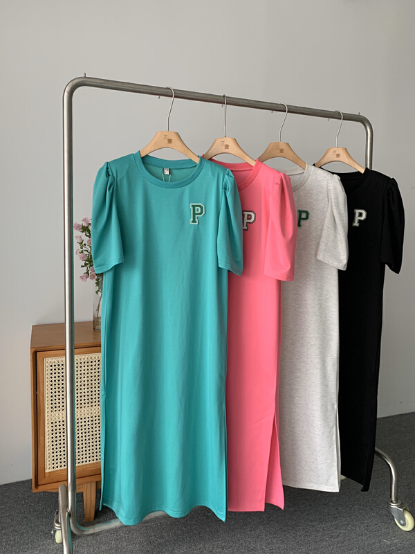[31 fashion] Korean alphabet bubble sleeve round neck dress 673# hjy