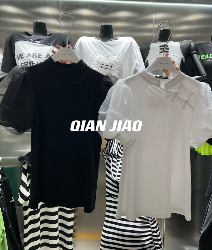 New in early summer! [QIANJIAO] Chinese style bubble sleeve elegant small shirt 6806# PCZ