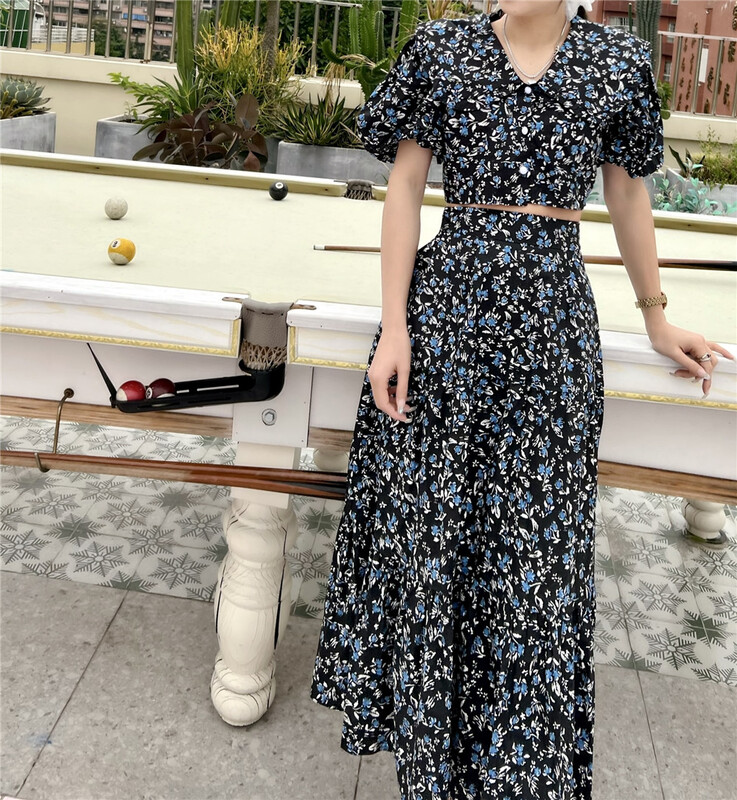 [Aerman Aerman] floral small fresh fashion shirt + high waist skirt set a2057# JJ