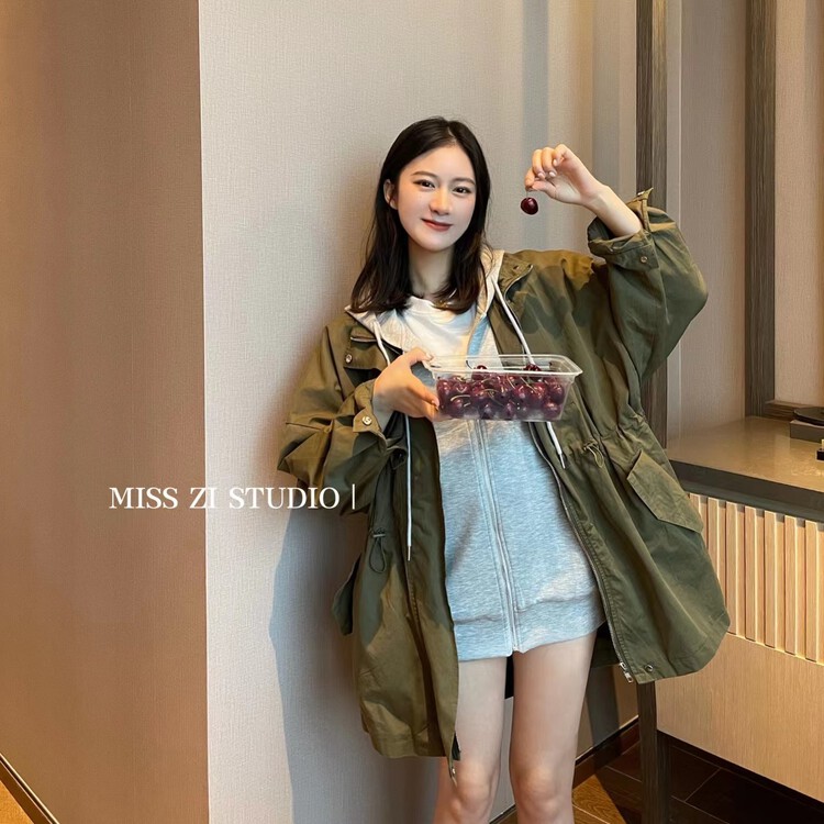 [miss Zi] Korean loose windbreaker + casual zipper sleeveless sweater two piece suit 2208# cqw